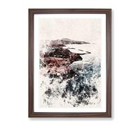 Skyline Of Tenerife In Spain Watercolour Modern Framed Wall Art Print, Ready to Hang Picture for Living Room Bedroom Home Office Décor, Walnut A2 (64 x 46 cm)