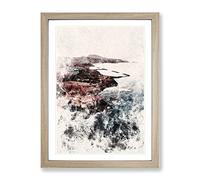 Skyline Of Tenerife In Spain Watercolour Modern Framed Wall Art Print, Ready to Hang Picture for Living Room Bedroom Home Office Décor, Oak A4 (34 x 25 cm)