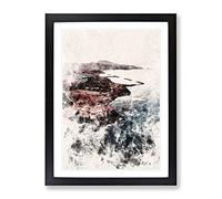 Skyline Of Tenerife In Spain Watercolour Modern Framed Wall Art Print, Ready to Hang Picture for Living Room Bedroom Home Office Décor, Black A4 (34 x 25 cm)