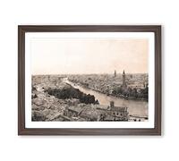 Skyline Of Verona Italy Painting Modern Art Framed Print | A2 Walnut Framed Wall Art | Ready to Hang | Modern Cityscape Picture | Living Room Bedroom Lounge Office