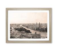Skyline Of Verona Italy Painting Modern Art Framed Print | A4 Oak Framed Wall Art | Ready to Hang | Modern Cityscape Picture | Living Room Bedroom Lounge Office