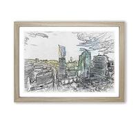 Skyline of Warsaw in Poland in Abstract Framed Print | A2 Oak Framed Wall Art | Ready to Hang | Abstract Cityscape Picture | Living Room Bedroom Lounge Office