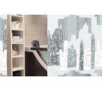 Skyline Silver White Eco Shower Curtain 180 x 200 cm. 100% PEVA