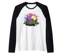 Skyline with Witch Building City Silhouette Raglan Baseball Tee