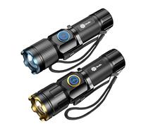 Skylla LED Torch Rechargeable, 3000L Super Bright Adjustable Focus Flashlight 5 Lighting Modes Long Battery Life Waterproof Pocket Size for Power Cuts Emergency Camping, Hiking, Outdoor (Pack of 2)