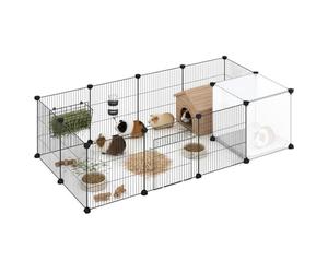 Skylos 14-Panel DIY Pet Playpen, Guinea Pig Cage, Rabbit Run, Small Animal Pen with Door - Indoor Modular Puppy Fence, Customizable Cage for Hamster, Bunny, Chinchilla (140x70x35cm)