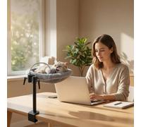 Skylos 360 Rotating Grey Plush Mesh Cat Bed For Desk Adjustable Height Hammock