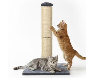 skylos 74 cm Extra-Thick Cat Scratching Post Natural Sisal Rope,Plush Base,Furniture-Safe,Grey & Wood
