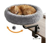 Skylos Cat Desk Bed, 360° Rotating Desk Cat Hammock with Clamp-On Attachment, Space-Saving Height Adjustable Cats Bed with Washable Soft Plush Cushion for Home Office, Supports Up to 6kg