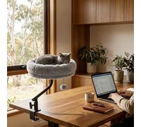 Skylos Cat Desk Bed Rotatable Adjustable Elevated Grey Cozy Hanging Desk