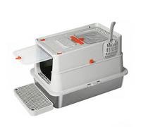 Skylos Cat Litter Box Enclosed Stainless Steel Anti-Splash Toilet Tray Foldable - Enclosed grey