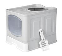 Skylos Cat Litter Box Enclosed Stainless Steel Anti-Splash Toilet Tray Foldable - Foldable grey
