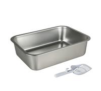 Skylos Cat Litter Box Enclosed Stainless Steel Anti-Splash Toilet Tray Foldable - Open silver