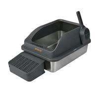 Skylos Cat Litter Box Enclosed Stainless Steel Anti-Splash Toilet Tray Foldable - Semi grey