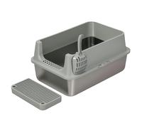 Skylos Cat Litter Box Enclosed Stainless Steel Anti-Splash Toilet Tray Foldable - Semi light grey