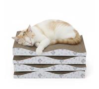 Skylos Cat Scratching Board 4 Pack Reversible Wave Bed 43x20x4.8cm Brown | Recycled Cardboard,Reversible Scratch Surface,Indoor Cat Lounger,Furniture Protector,Extra Wide Wave Design,Indoor Cat Play