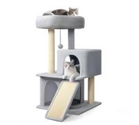 Skylos Cat Tree 90cm Cat Tower for Indoor Cats, Double Condo with Removable Spacious Perch, Padded Top Platform & Full Wrapped Scratching Posts, Replaceable Dangling Balls, Anti-Tip, Grey