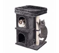 Skylos Cat Tree Top Perch 2 Condos 1 Sisal Post E1 Particle Boar Dark Grey | E1 Particle Board,Thick Sisal Posts,Spacious Top Perch,2 Private Cat Condos,Stable For Indoor Cats,Space Saving Design