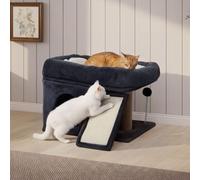 Skylos Cat Tree Tower, 50×40cm Large Perch Bed for Indoor Cats, Climbing & Scratching Board with Sisal Post, Plush Pad, Soft Cushion & Interactive Ball, Grey