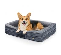 Skylos Dog Bed, L, Orthopedic Dog Bed with Bolster, Flannel Grey | Orthopedic Egg Crate Foam, Bolster Support, Flannel And Velvet Cover, Non-Slip Base, Washable Zipper Cover, Large Dog Bed