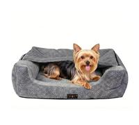 Skylos Dog Bed Small 51 x 48 x 15 cm, Warm Hooded Puppy Bed with Removable Blanket Cover, Soft Plush Pet Cave Bed with Non Slip Base, Grey