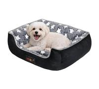Skylos Dog Bed Small 63 x 53 x 21 cm, Soft Washable Puppy Bed with Raised Sides & Non Slip Base, Grey Star Pet Cushion