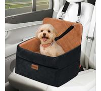 Skylos Dog Car Seat Elevated Booster For Pets Washable Pillow Bed Brown | Crystal Velvet,Elevated View,Anti-Slip Base,Washable Cover,Storage Pockets,For Calmer Travel,Removable Cover,Waterproof Cover