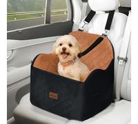 Skylos Dog Car Seat Elevated Booster Seat For Small Dogs Plush Car Brown | Crystal Velvet,Thick Cushion Support,Detachable Wash Cover,Anti-Slip Base,Storage Pockets,Front Or Back Seat Use,Brown Finish