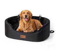 Skylos Dog Car Seat, Large Car Dog Bed, 10cm Raised,Plaid Plush, Black | Oxford Fabric, Plush Lining, 10Cm Elevated View, Non-Slip Base, Removable Washable Cover, Back Seat, SUV Boot, Large Dogs