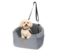 Skylos Dog Car Seat, Memory Foam Pet Booster Seat, Side Storage Pockets & 3.8cm Safety Strap, Waterproof Washable Cover, for Small Medium Dogs up to 15kg, Grey