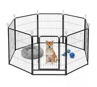 Skylos Dog Pen 8 Pcs Steel Playpen 80cm Foldable Indoor Pet Enclosure Black | Sturdy Steel Frame,Anti-Rust Coating,8 Panel Design,Indoor Outdoor Use,Tool Free Setup,Secure Lock Door,Floor Protection