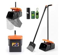 Skylos Dog Pooper Scooper with Swivel Bin & Rake, 46" Long Handle Poop Scoop for Dogs, Pooper Scooper with Bag Attachment & 35 Waste Bags, Outdoor Dog Waste Bin for Garden, Lawn & Walks