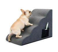 Skylos Dog Steps 4-Step Foam Stairs with Pocket for Bed and Sofa High Grey | High Density Foam,4-Step Climbing Support,For Bed And Sofa,Removable Washable Cover,Non-Slip Base,Side Pocket,Washable Cover