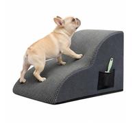 Skylos Dog Steps High Density Foam Non-Slip For Bed Sofa 2-Step Pet Grey | High-Density Foam Steps,Non-Slip Pineapple Fleece,For Bed And Sofa,Side Pocket,Removable Washable Cover,Washable Cover