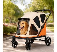 Skylos Dog Stroller Pet Pram Fold Shock Absorbing Wheels Outdoor Orange