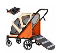 Skylos Dog Stroller Pet Pram Fold Shock Absorbing Wheels Outdoor, Orange | One Touch Fold,Mesh Ventilation,Shock Absorbent Wheels,Lockable Rear Brakes,Removable Pad,Safety Leash,Storage Pocket