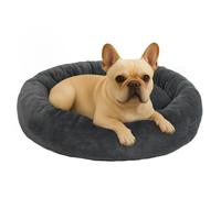 Skylos Donut Dog Bed, Fluffy Washable Dog Bed with Anti-Anxiety High Sides, Non-Slip Base, 80cm x 60cm x 19cm, Grey