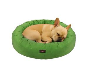 Skylos Doughnut Dog Bed 75 cm, Soft Plush Round Puppy Bed with Supportive Filling, Washable Removable Cover, Non-Slip Base, for Puppies, Adult Dogs and Cats, Green