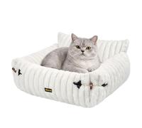 Skylos Extended Cat Sofa Bed, 60×55-66cm Large Cat Beds for Indoor Cats, Soft Fluffy Washable Pet Couch with Head and Neck Support, Cream White