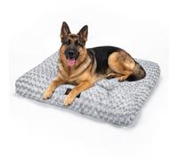 Skylos Extra Large Dog Bed, 10cm Thick Washable Crate Mattress with Non-Slip Bottom, Fluffy Plush Pet Bed for Joint Support, Grey, 122x75x10cm