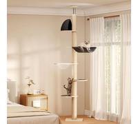 Skylos Floor to Ceiling Cat Tree, 6 Level Adjustable Height Climbing Tower with Thickened Scratching Posts, Cozy Hammock, 360° Transparent Viewing Capsule & Multi-Level Activity Center