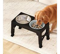 Skylos Foldable 5-Height Elevated Dog Bowl Stand with Slow Feeder - Includes 2 Stainless Steel Bowls, Portable & Non-Slip Design for Small to Large Dogs