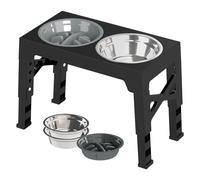 Skylos Foldable 5-Height Elevated Dog Bowl Stand with Slow Feeder & Non-Spill Water Bowl, 2 Stainless Steel Bowls, Adjustable for Small to Large Dogs