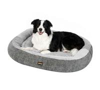 Skylos Large Dog Bed Sofa, Washable Orthopedic Dog Bed Bolstered Sides Neck & Head Support Pillow, Egg-Crate Memory Foam Pet Sofa with Removable Plush Cover, Anti-Slip Bottom, 110x82x15cm