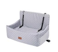Skylos Large Dog Car Seat Booster Dual-Sided Plush Cool Bed Washable, Grey | High Resilience Foam, Dual-Sided Plush, Anti-Slip Base, Safety Leash, Side Storage Pockets, Dog Booster Car Seat For Travel