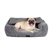 Skylos Medium Dog Bed, Dog Cave Bed, Orthopedic Dog Bed, Warm Hooded Design with Removable Blanket Cover, Non-Slip Base, 63 x 53 x 21 cm, Grey