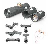 Skylos Modular Cat Tunnel Maze, 6-in-1 Cat Play Tunnel for Indoor Cats, Connectable Linen Cat Tunnels with Hanging Balls & 2 Cat Wands, Foldable Cat Tunnel Toy for Multi-Cat Homes
