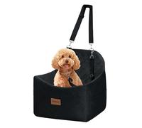 Skylos Pet Car Booster Seat with Memory Foam, Washable Waterproof Cover, 2 Side Storage Pockets, Safety Strap for Small/Medium Dogs up to 35lbs, 51x51x50cm (Black)