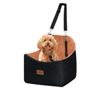 Skylos Pet Car Booster Seat with Memory Foam, Washable Waterproof Cover, 2 Side Storage Pockets, Safety Strap for Small/Medium Dogs up to 35lbs, 51x51x50cm (Brown)