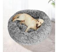 Skylos Plush Donut Dog Bed Cat Bed, Calming Large Round Pet Bed Soft, and Fluffy Cuddler Pet Cushion Self-Warming for Small/Medium/Large Dogs(90cm/110cm) Charcoal (L)
